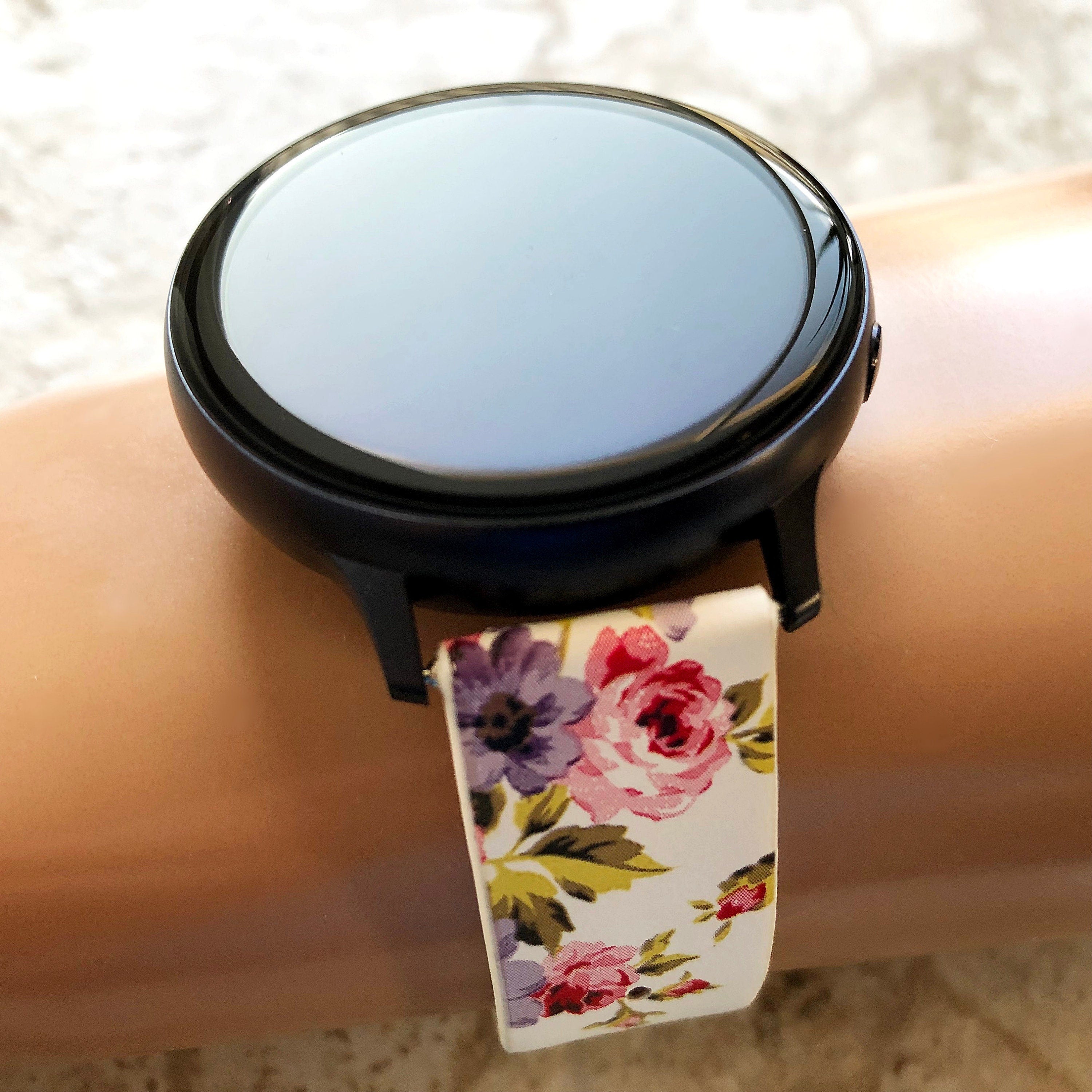 Samsung FL-3 Band for Galaxy Watch Active 2 40mm 42mm 44mm Soft Red Floral Bracelet Cuff Leather Wristband Strap with Quick Release Pins